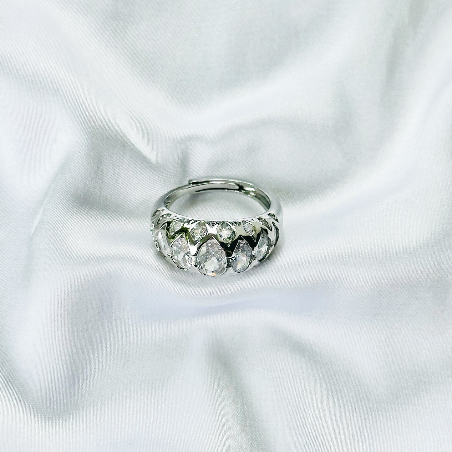 White Cubic Zirconia Topaz Ice Cut American Diamond Silver Plated Adjustable Ring