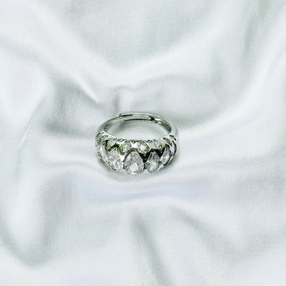 White Cubic Zirconia Topaz Ice Cut American Diamond Silver Plated Adjustable Ring