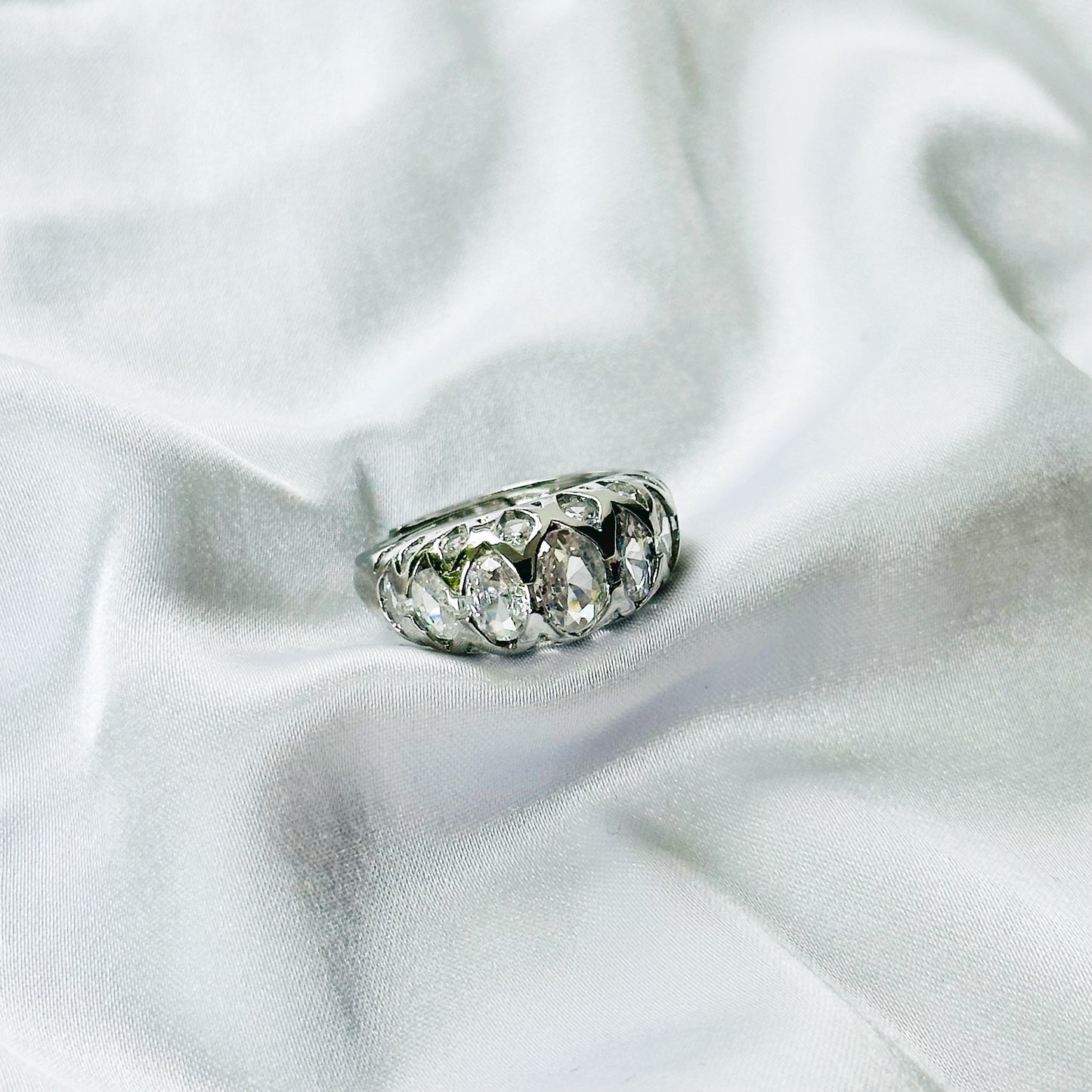 White Cubic Zirconia Topaz Ice Cut American Diamond Silver Plated Adjustable Ring
