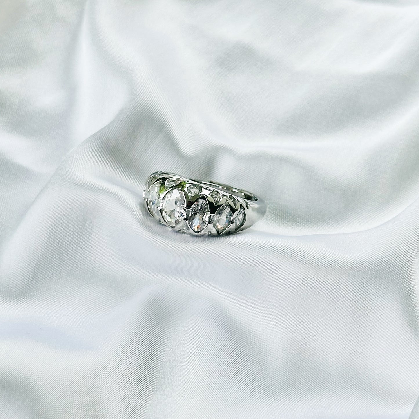 White Cubic Zirconia Topaz Ice Cut American Diamond Silver Plated Adjustable Ring