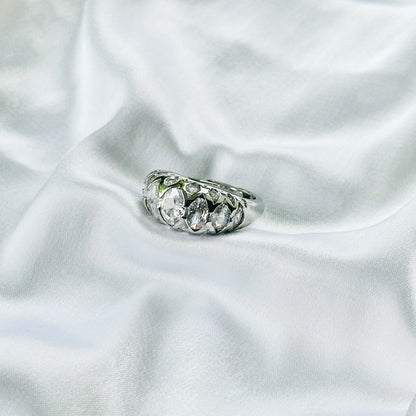 White Cubic Zirconia Topaz Ice Cut American Diamond Silver Plated Adjustable Ring