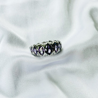 Purple Amethyst Cubic Zirconia Ice Cut American Diamond Silver Plated Adjustable Ring