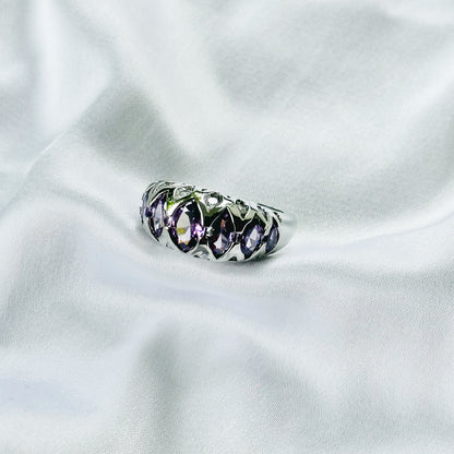 Purple Amethyst Cubic Zirconia Ice Cut American Diamond Silver Plated Adjustable Ring