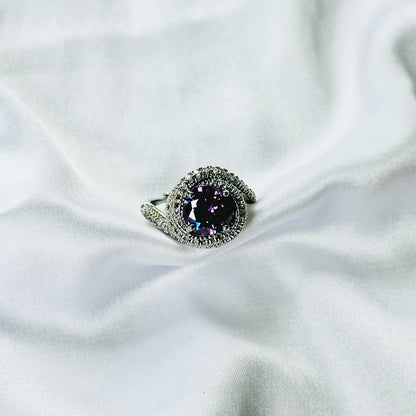 Purple Amethyst Cubic Zirconia Ice Cut American Diamond Silver Plated Adjustable Ring