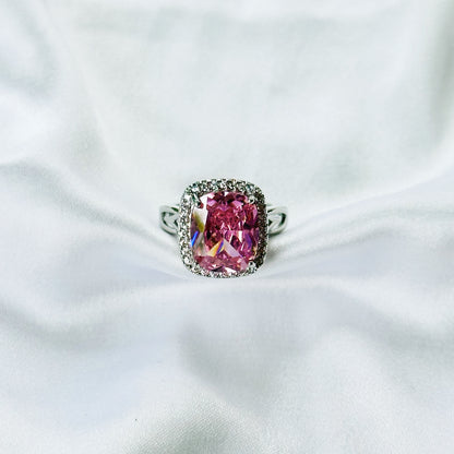 Pink Topaz Cubic Zirconia Ice Cut American Diamond Silver Plated Adjustable Ring