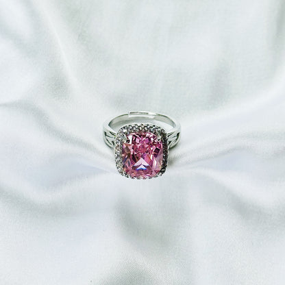 Pink Topaz Cubic Zirconia Ice Cut American Diamond Silver Plated Adjustable Ring