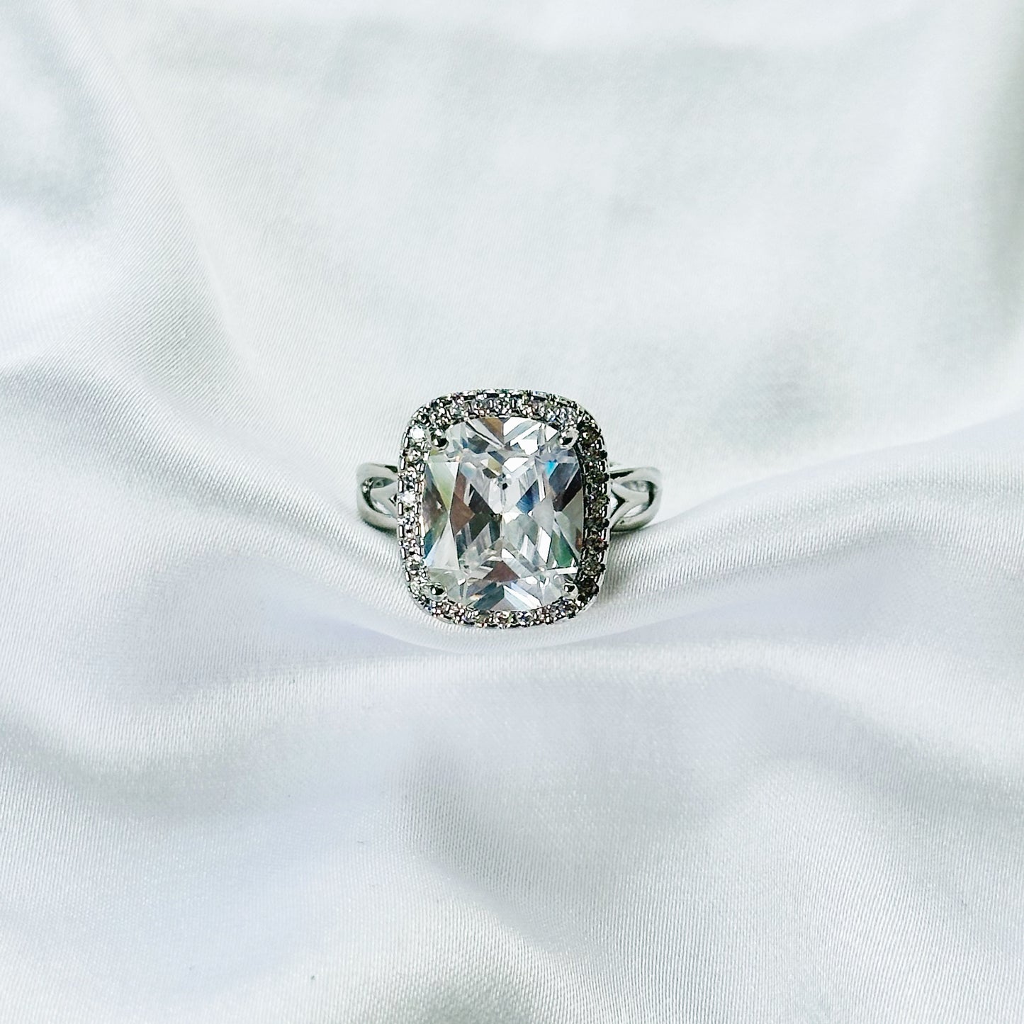 White Cubic Zirconia Ice Cut American Diamond Silver Plated Adjustable Ring