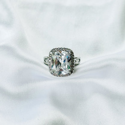 White Cubic Zirconia Ice Cut American Diamond Silver Plated Adjustable Ring