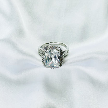 White Cubic Zirconia Ice Cut American Diamond Silver Plated Adjustable Ring