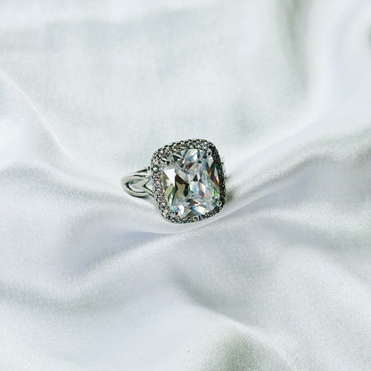 White Cubic Zirconia Ice Cut American Diamond Silver Plated Adjustable Ring