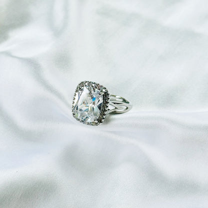White Cubic Zirconia Ice Cut American Diamond Silver Plated Adjustable Ring