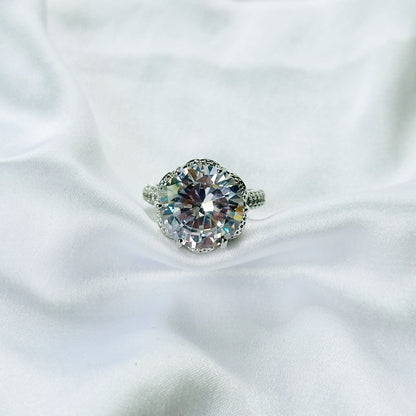 White Cubic Zirconia Ice Cut American Diamond Silver Plated Adjustable Ring