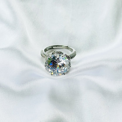 White Cubic Zirconia Ice Cut American Diamond Silver Plated Adjustable Ring