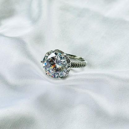 White Cubic Zirconia Ice Cut American Diamond Silver Plated Adjustable Ring