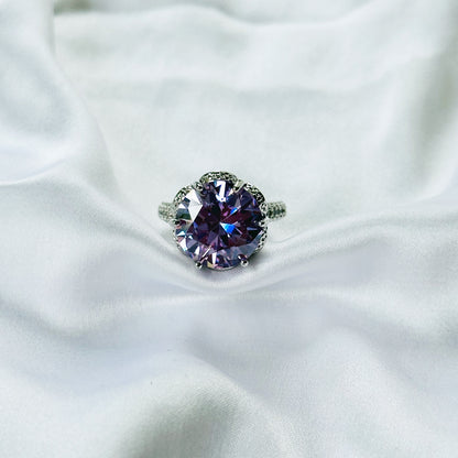 Purple Amethyst Cubic Zirconia Ice Cut American Diamond Silver Plated Adjustable Ring
