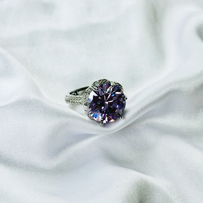 Purple Amethyst Cubic Zirconia Ice Cut American Diamond Silver Plated Adjustable Ring
