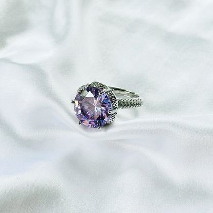 Purple Amethyst Cubic Zirconia Ice Cut American Diamond Silver Plated Adjustable Ring