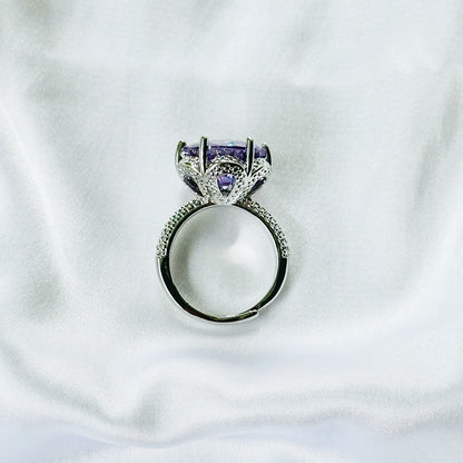 Purple Amethyst Cubic Zirconia Ice Cut American Diamond Silver Plated Adjustable Ring