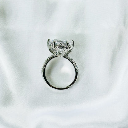 White Cubic Zirconia Ice Cut American Diamond Silver Plated Adjustable Ring