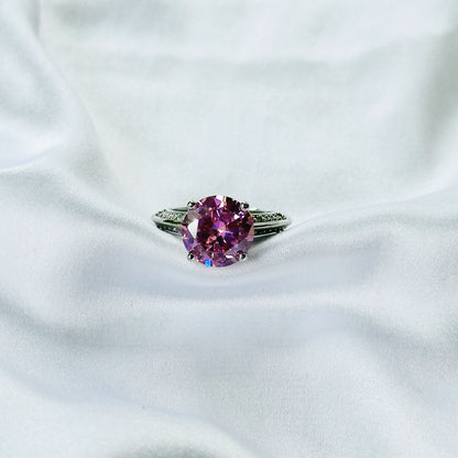 Pink Topaz Cubic Zirconia Ice Cut American Diamond Silver Plated Adjustable Ring