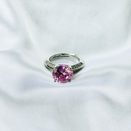 Pink Topaz Cubic Zirconia Ice Cut American Diamond Silver Plated Adjustable Ring