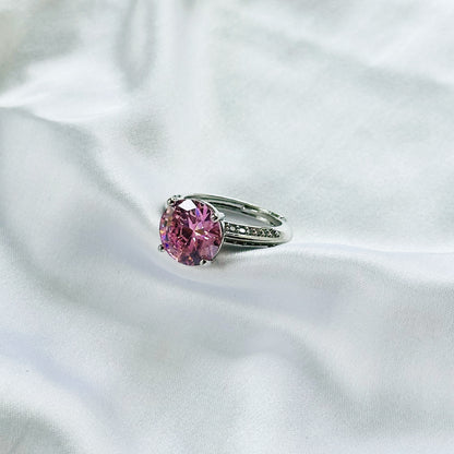 Pink Topaz Cubic Zirconia Ice Cut American Diamond Silver Plated Adjustable Ring