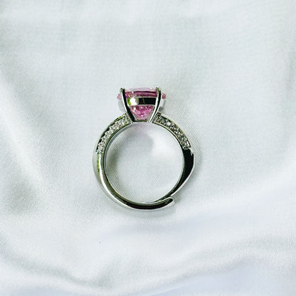 Pink Topaz Cubic Zirconia Ice Cut American Diamond Silver Plated Adjustable Ring