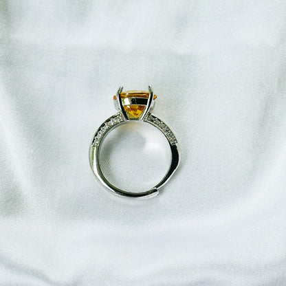 Yellow Topaz Cubic Zirconia Ice Cut American Diamond Silver Plated Adjustable Ring