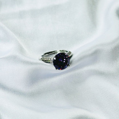 Purple Amethyst Cubic Zirconia Ice Cut American Diamond Silver Plated Adjustable Ring