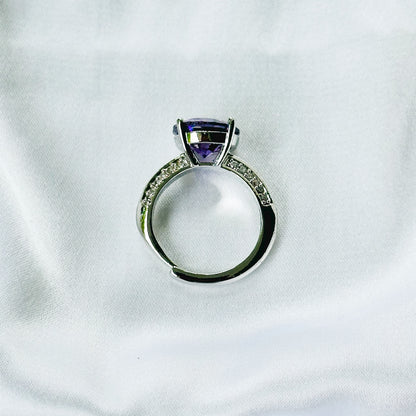 Purple Amethyst Cubic Zirconia Ice Cut American Diamond Silver Plated Adjustable Ring