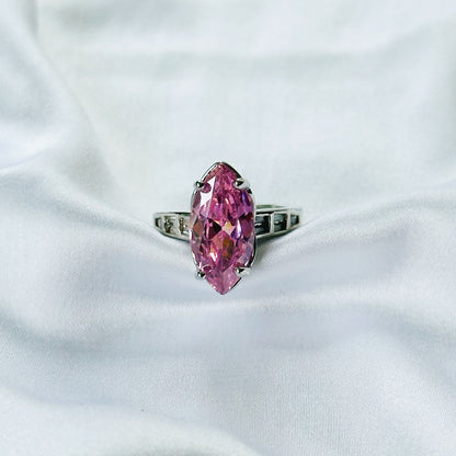 Pink Topaz Cubic Zirconia Ice Cut American Diamond Silver Plated Adjustable Ring