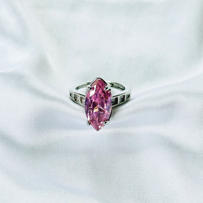 Pink Topaz Cubic Zirconia Ice Cut American Diamond Silver Plated Adjustable Ring