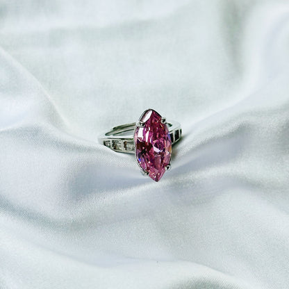 Pink Topaz Cubic Zirconia Ice Cut American Diamond Silver Plated Adjustable Ring