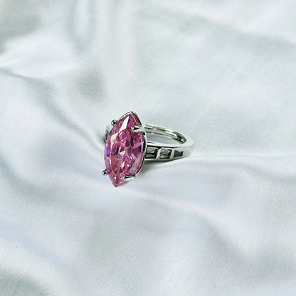 Pink Topaz Cubic Zirconia Ice Cut American Diamond Silver Plated Adjustable Ring