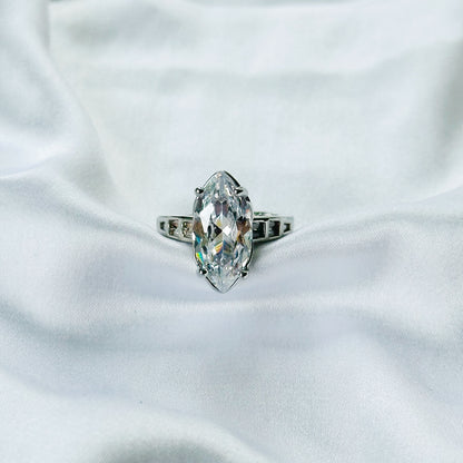 White Cubic Zirconia Ice Cut American Diamond Silver Plated Adjustable Ring