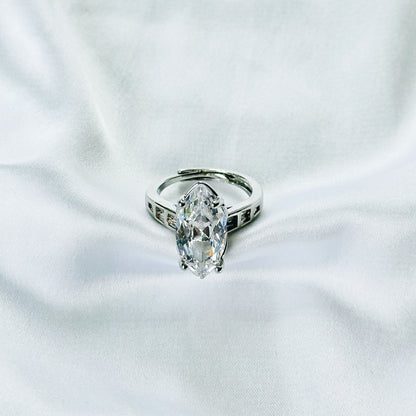 White Cubic Zirconia Ice Cut American Diamond Silver Plated Adjustable Ring