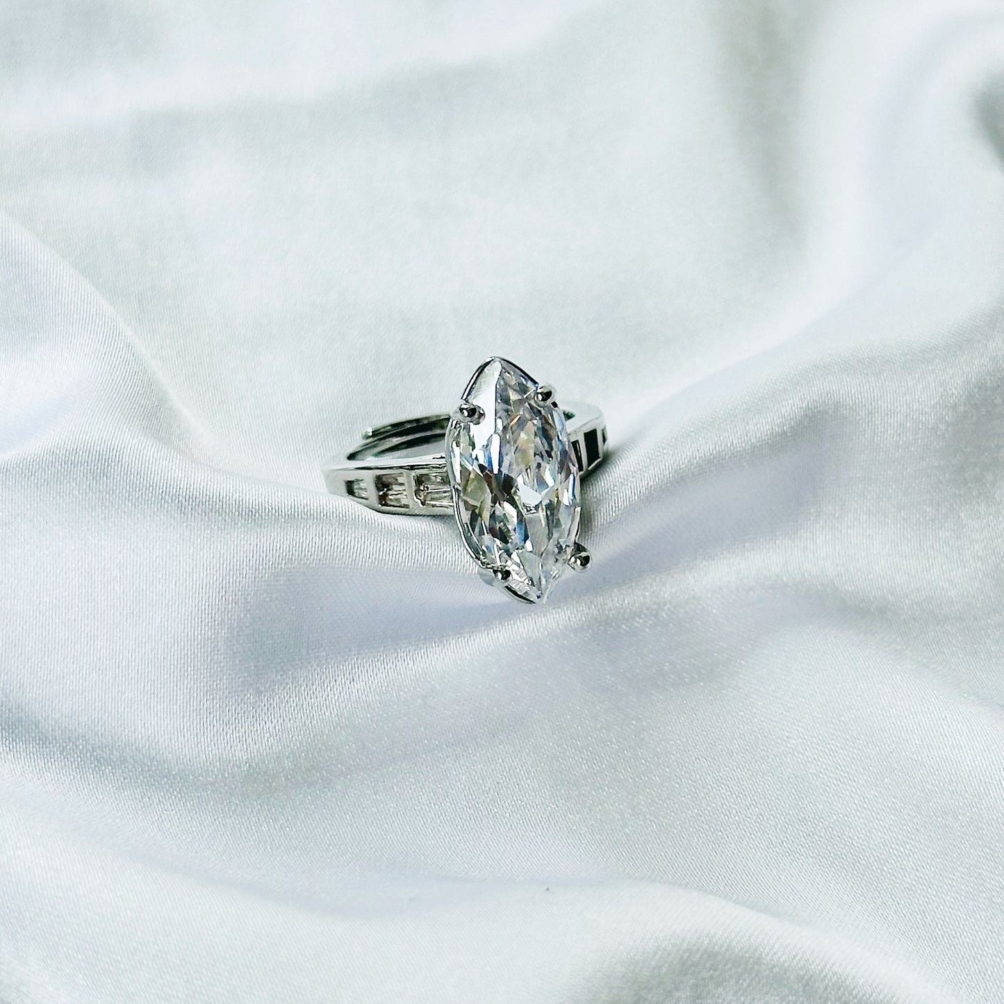 White Cubic Zirconia Ice Cut American Diamond Silver Plated Adjustable Ring