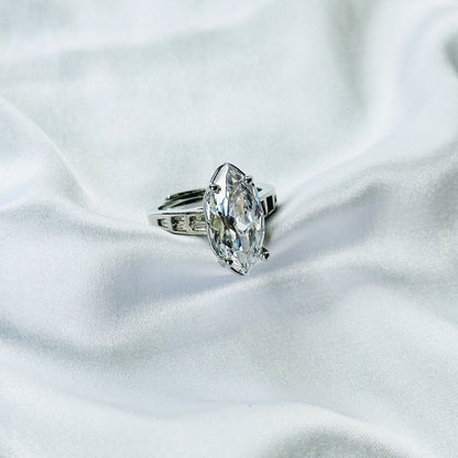 White Cubic Zirconia Ice Cut American Diamond Silver Plated Adjustable Ring