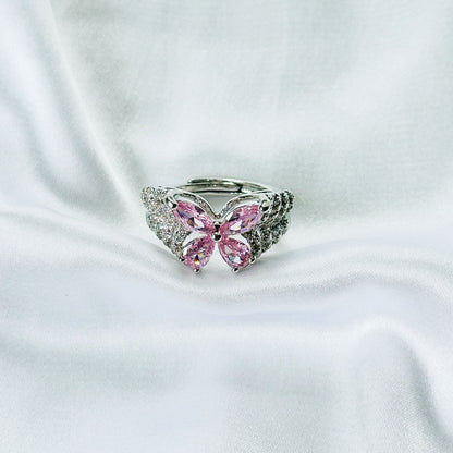 Pink Topaz Cubic Zirconia Ice Cut American Diamond Silver Plated Adjustable Ring
