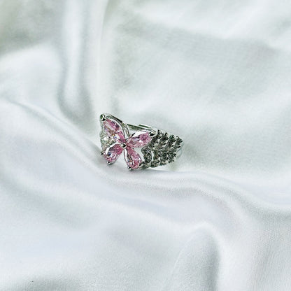 Pink Topaz Cubic Zirconia Ice Cut American Diamond Silver Plated Adjustable Ring