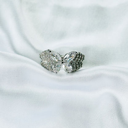 White Cubic Zirconia Ice Cut American Diamond Silver Plated Adjustable Ring