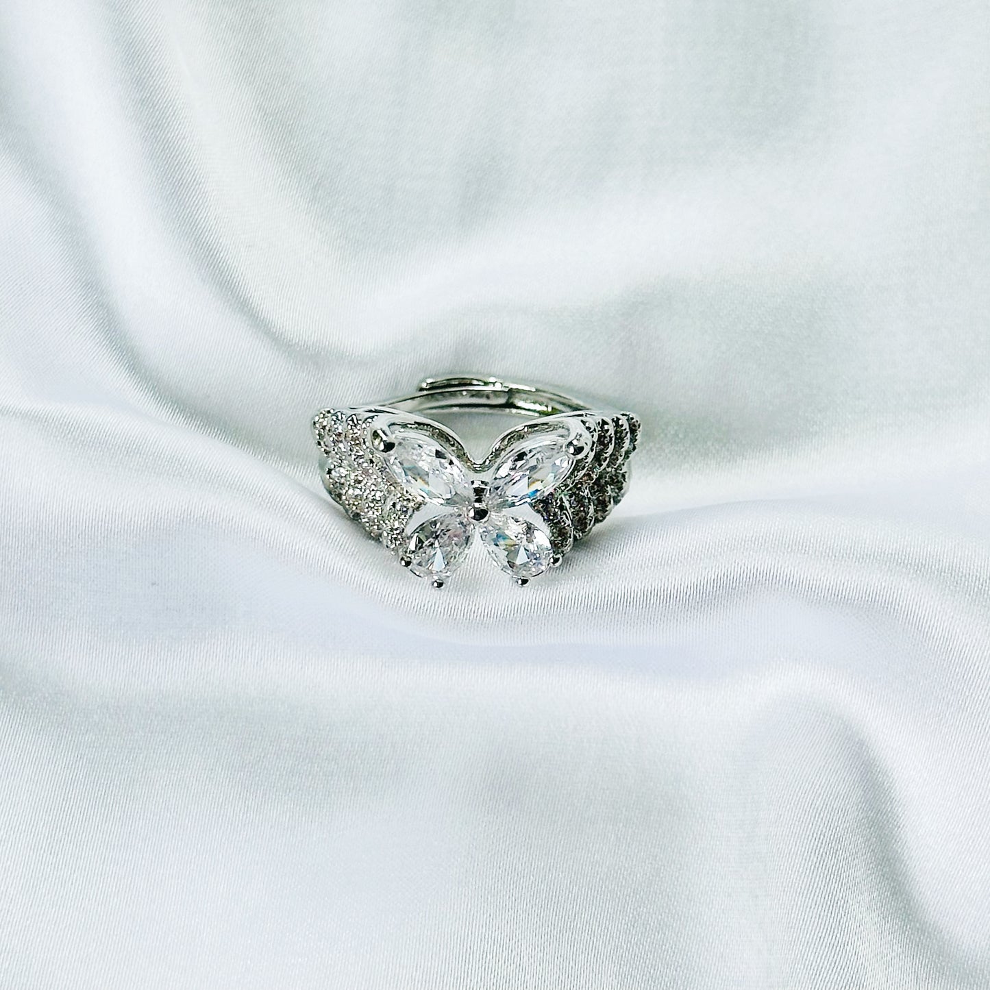 White Cubic Zirconia Ice Cut American Diamond Silver Plated Adjustable Ring