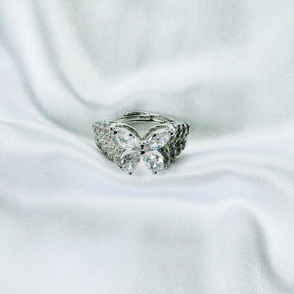 White Cubic Zirconia Ice Cut American Diamond Silver Plated Adjustable Ring
