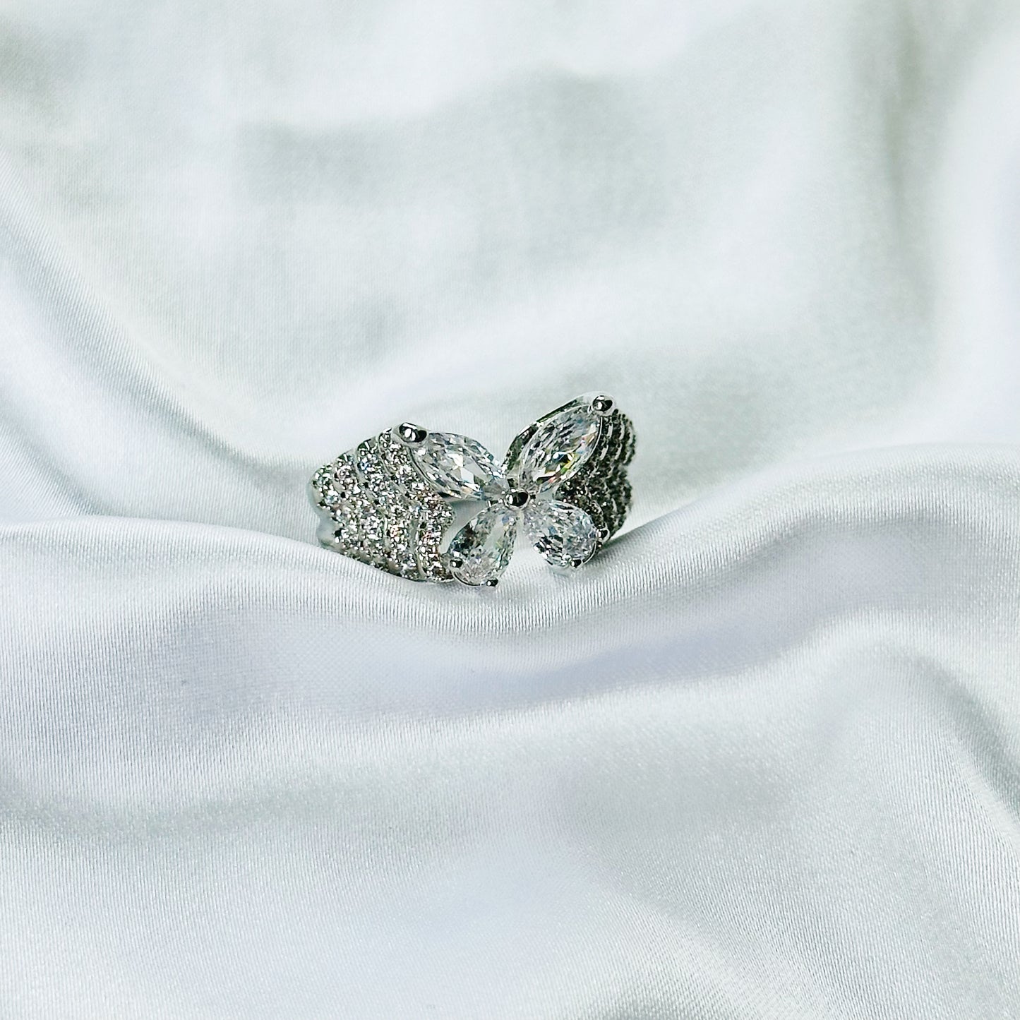 White Cubic Zirconia Ice Cut American Diamond Silver Plated Adjustable Ring