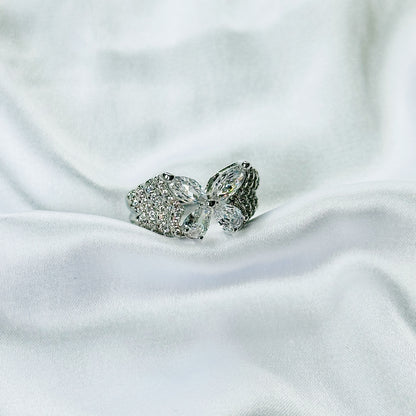 White Cubic Zirconia Ice Cut American Diamond Silver Plated Adjustable Ring