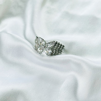 White Cubic Zirconia Ice Cut American Diamond Silver Plated Adjustable Ring