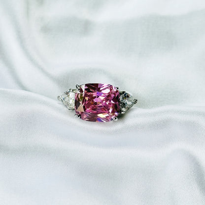 Pink Topaz Cubic Zirconia Ice Cut American Diamond Silver Plated Adjustable Ring