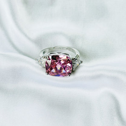 Pink Topaz Cubic Zirconia Ice Cut American Diamond Silver Plated Adjustable Ring