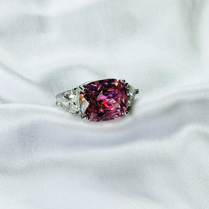Pink Topaz Cubic Zirconia Ice Cut American Diamond Silver Plated Adjustable Ring