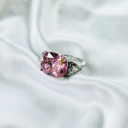 Pink Topaz Cubic Zirconia Ice Cut American Diamond Silver Plated Adjustable Ring